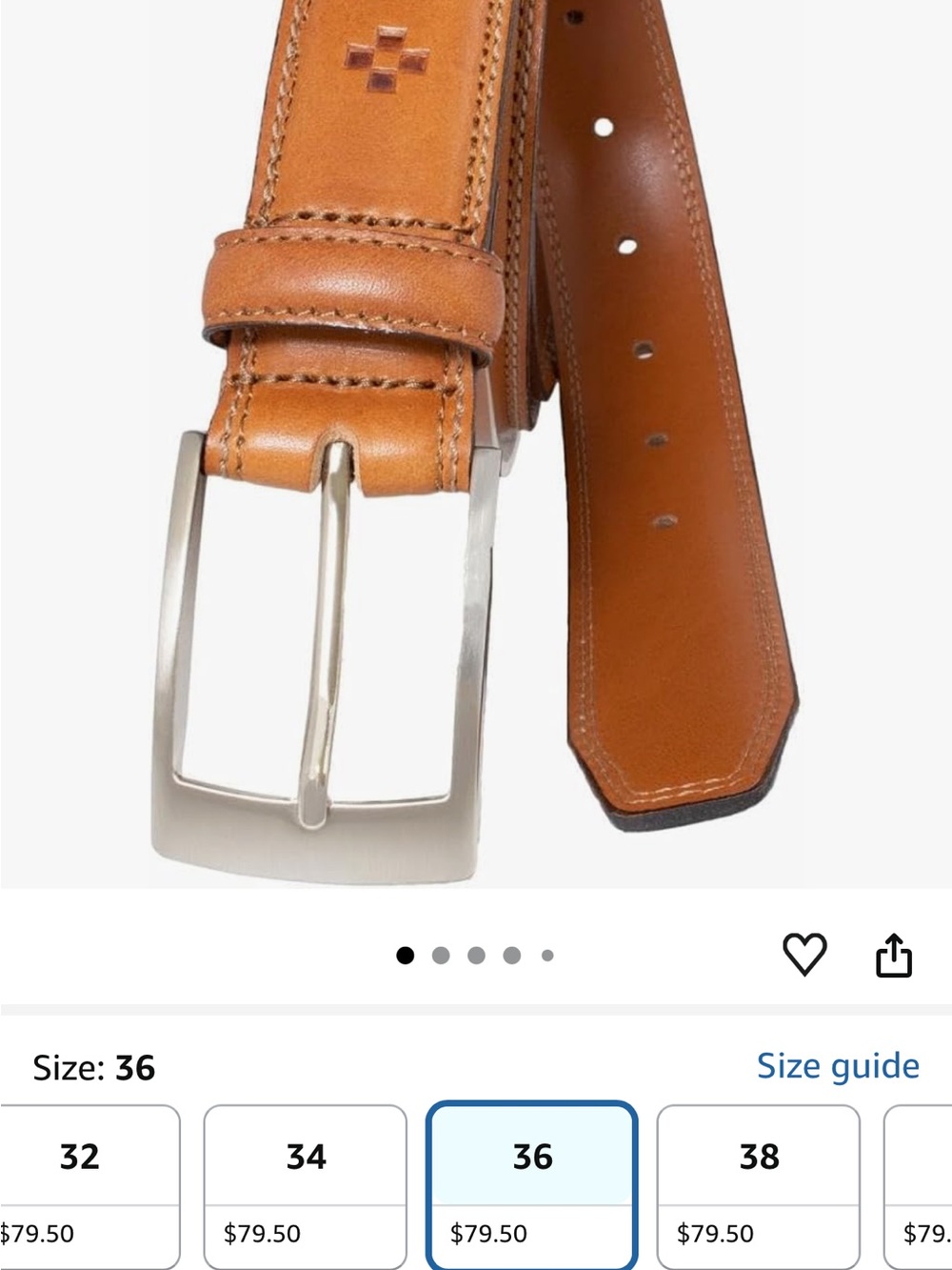 New Men's Vince Camuto size 32-34  Tan Leather Dress Belt with Silver Buckle